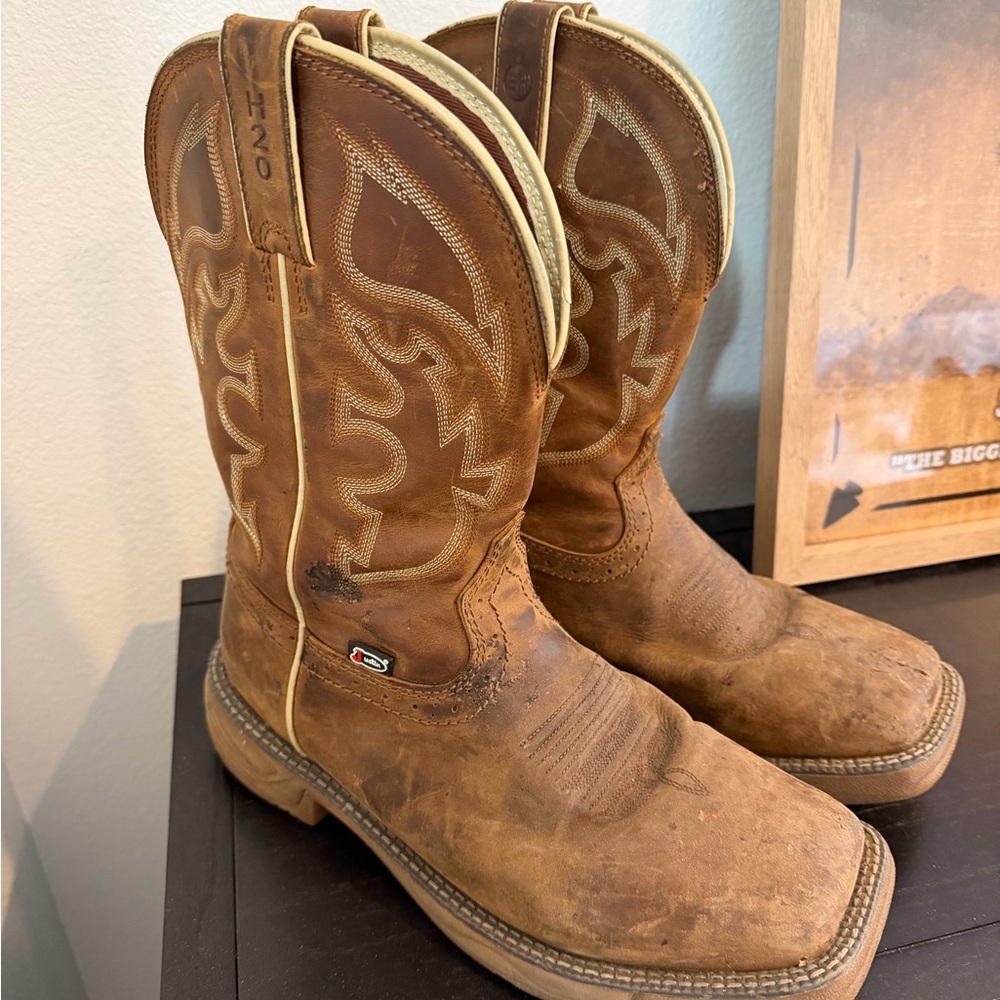 Justin Boots Brown Leather Cowboy Work Boots